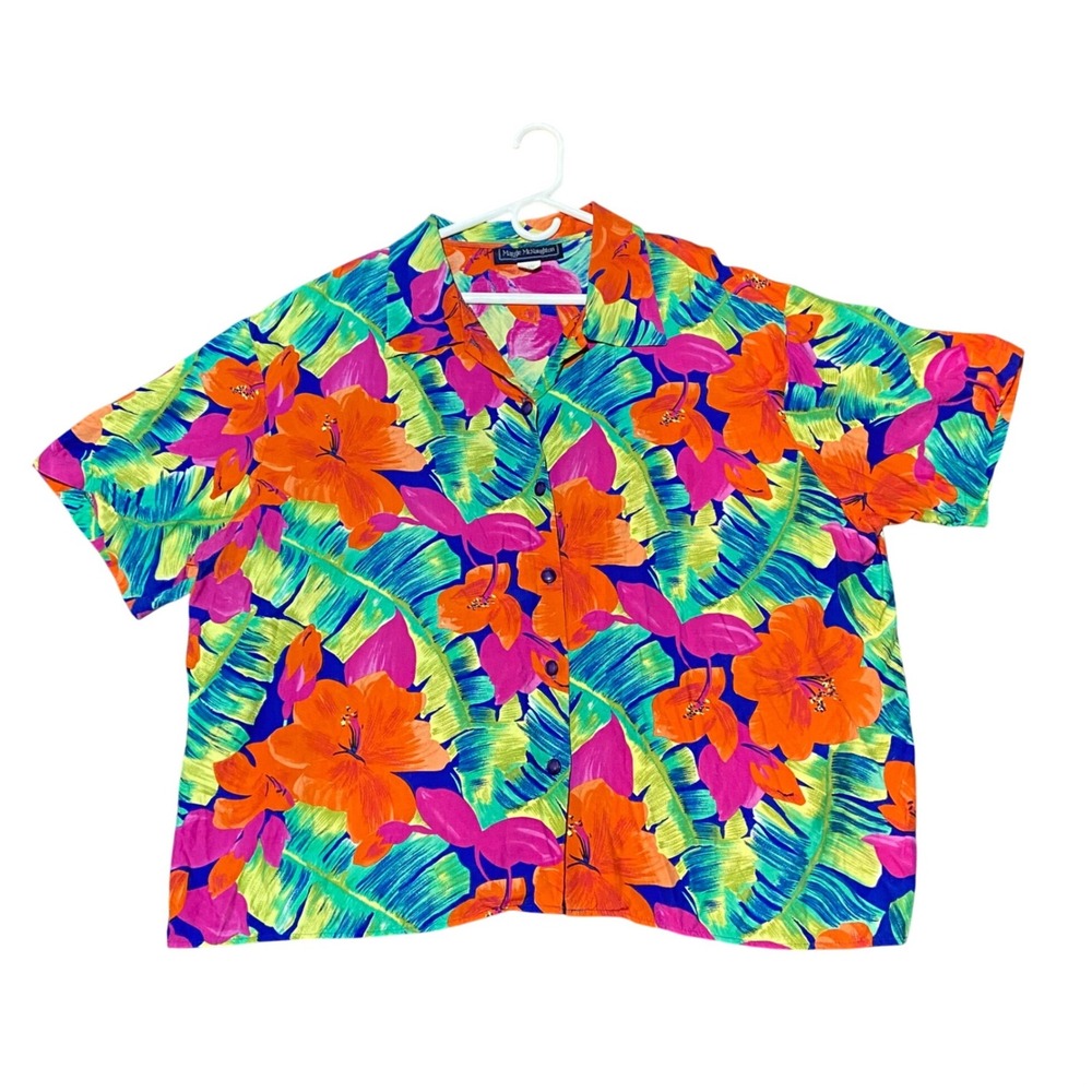 Vintage Maggie McNaughton Women's Plus 24W Tropical Short Sleeve Button up Shirt